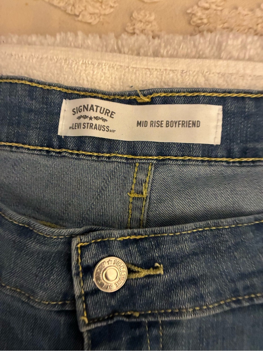 Signature by Levi Strauss Blue Denim Mid Rise Boyfriend Jeans-Plus size,hem fray